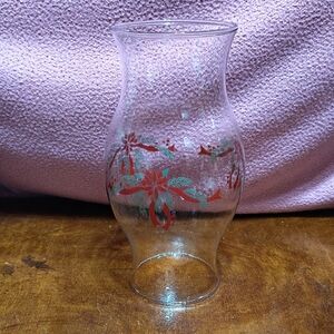 Decorative Glass Hurricane Vase with Red and Green Holiday Motif
